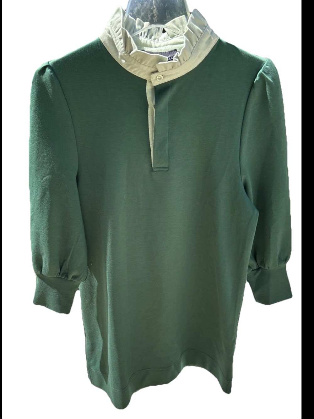 Pomander Place Charlotte Terry Dress Dark Green Sage Collar Small Long Sleeve - Picture 2 of 11